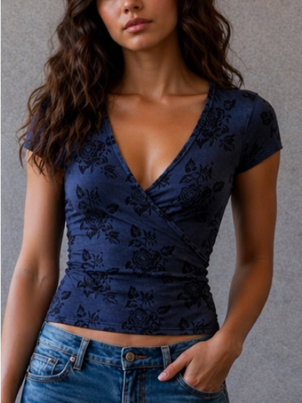 Vintage 90’s Smart Set Blue Fliral Cross Over Top